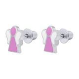 Σκουλαρίκια Αγγελάκι με ροζ και λευκό σμάλτο