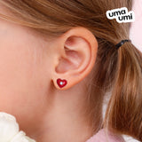 Stud earrings Heart with red enamel and cubic zirconia