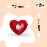 Stud earrings Heart with red enamel and cubic zirconia