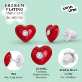 Stud earrings Heart with red enamel and cubic zirconia