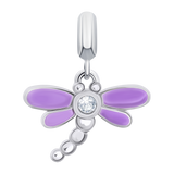 Pendant Dragonfly with violet enamel and cubic zirconia