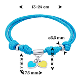 Cord bracelet Ukraine with heart pendants with yellow and blue enamel
