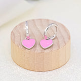 Σκουλαρίκια με κρεμαστά Καρδιά με ροζ σμάλτο, d 12 mm