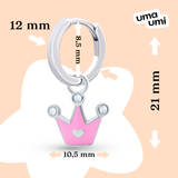 Ohrringe mit Anhängern Krone mit Herz mit rosa Emaille und kubischem Zirkonia, d 12 mm