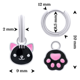 Pendientes con colgantes Gato con una pata con esmalte negro y rosa, d 12 mm