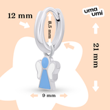 Σκουλαρίκια με κρεμαστά Αγγελάκι με μπλε και λευκό σμάλτο, d 12 mm