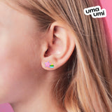 Stud earrings Pink Comet with colorful enamel