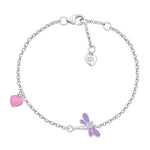 Bracelet on chain Dragonfly with violet, pink enamel and cubic zirconia - UmaUmi