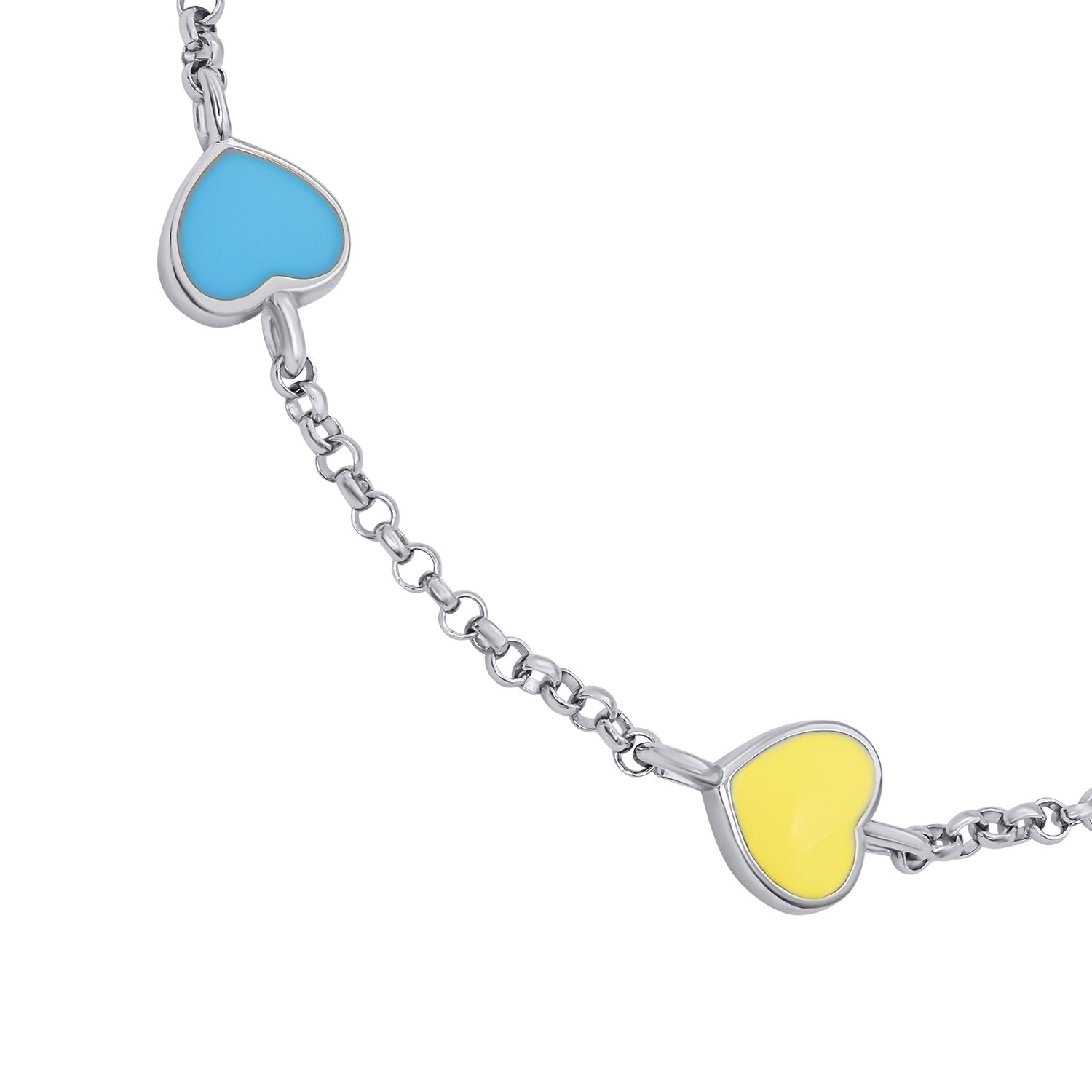 Bracelet on chain Ukraine with hearts with yellow and blue enamel - UmaUmi