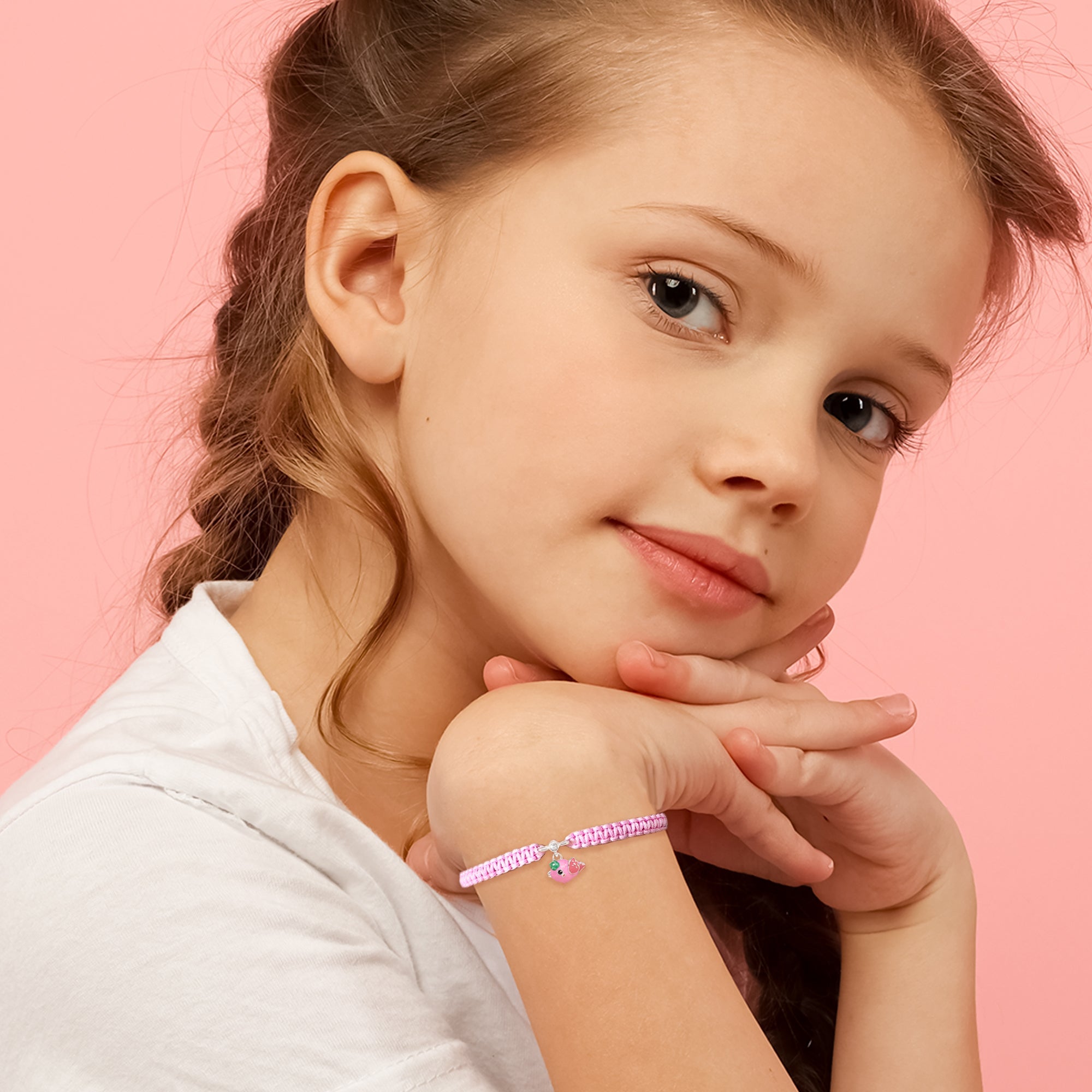 Braided bracelet Birdie with pink and green enamel - UmaUmi