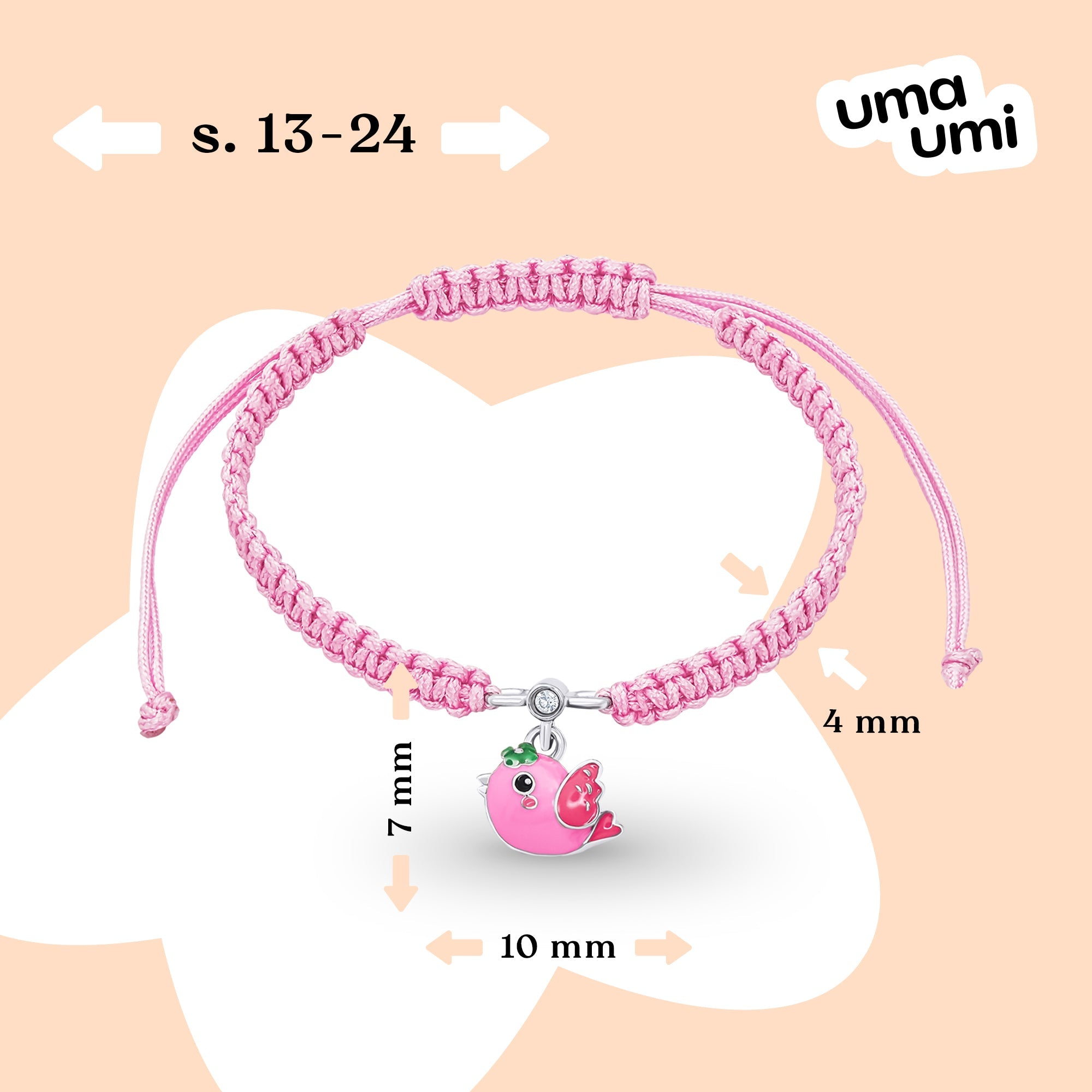 Braided bracelet Birdie with pink and green enamel - UmaUmi