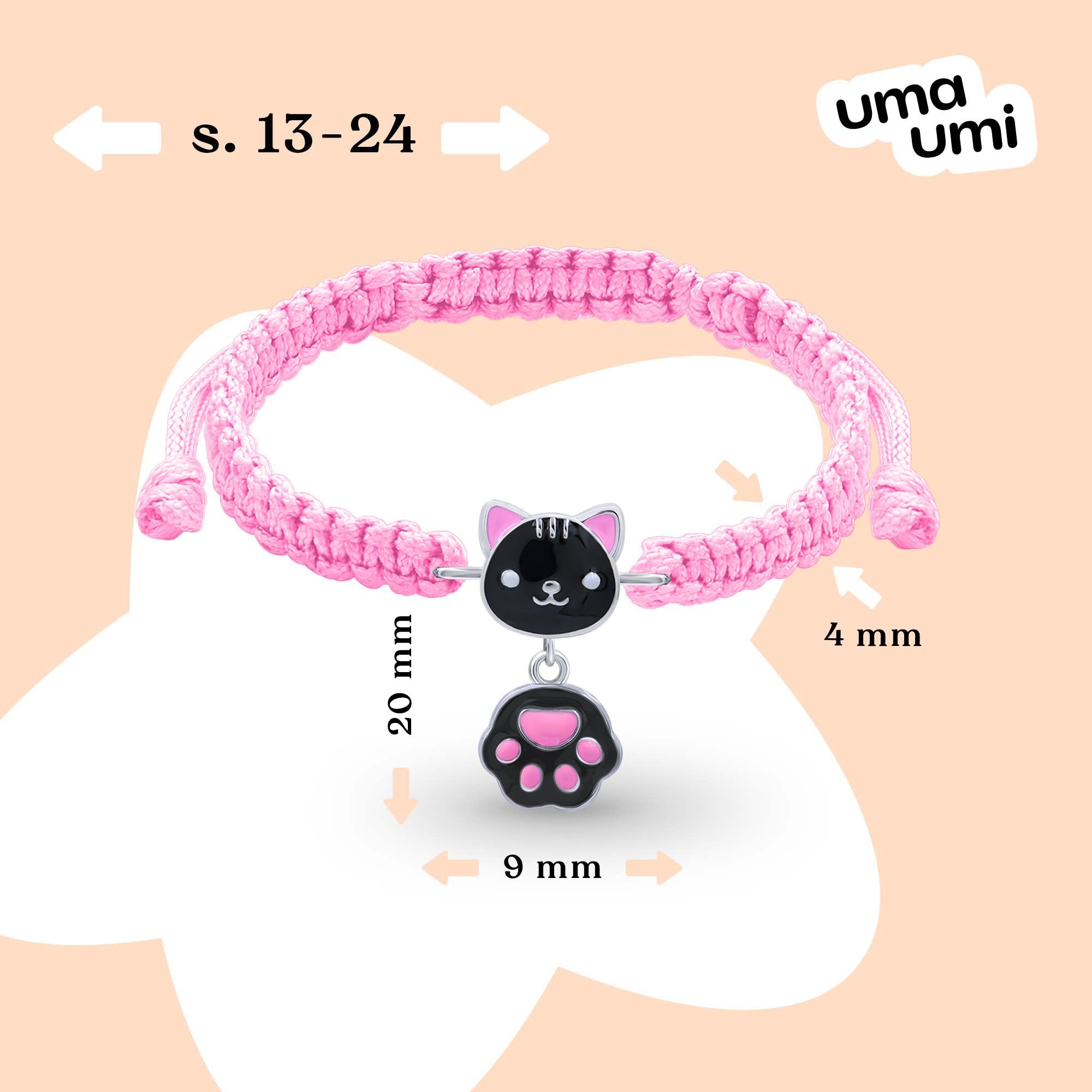 Braided bracelet Black Cat with a Paw - UmaUmi