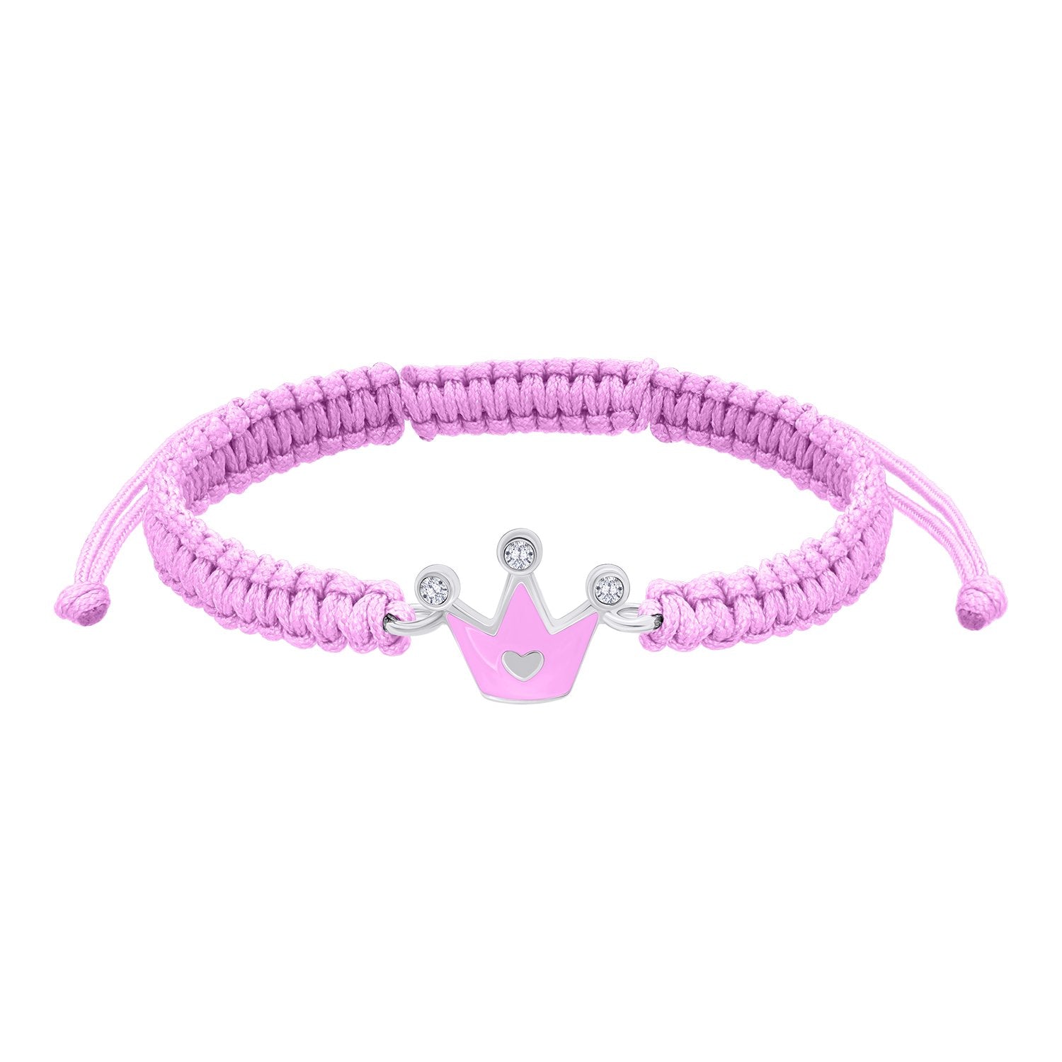 Braided bracelet Crown with a Heart with pink enamel and Zirconia - UmaUmi