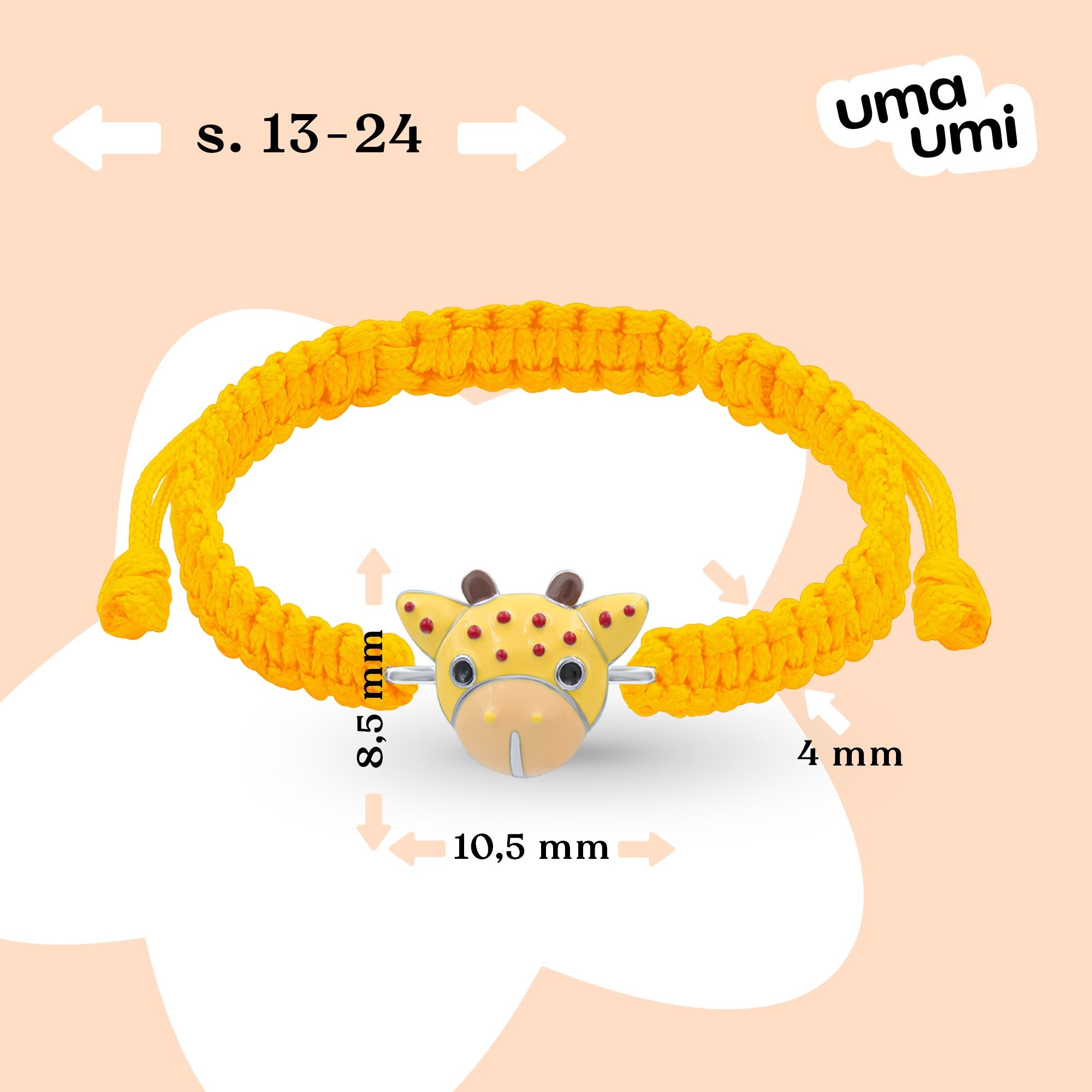 Braided bracelet Giraffe with yellow lace - UmaUmi