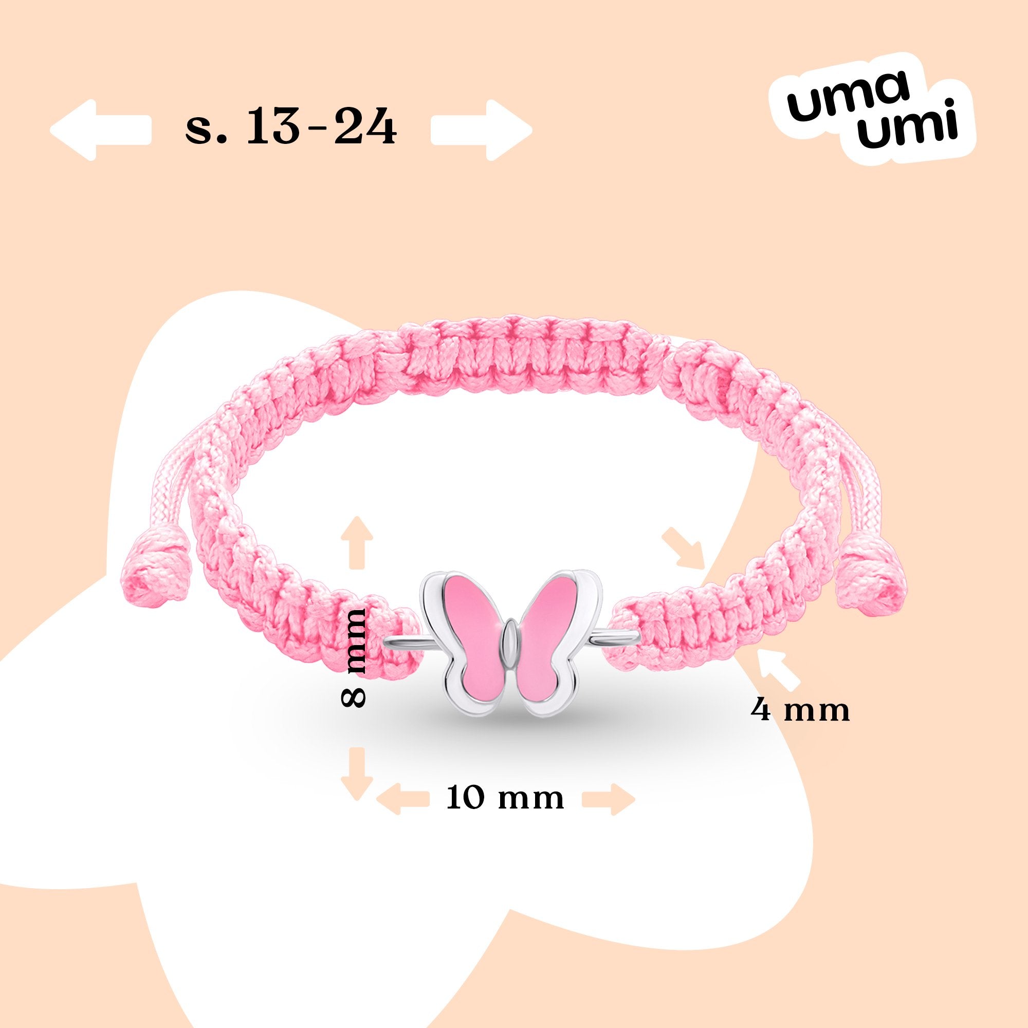 Braided bracelet Pink Butterflies - UmaUmi