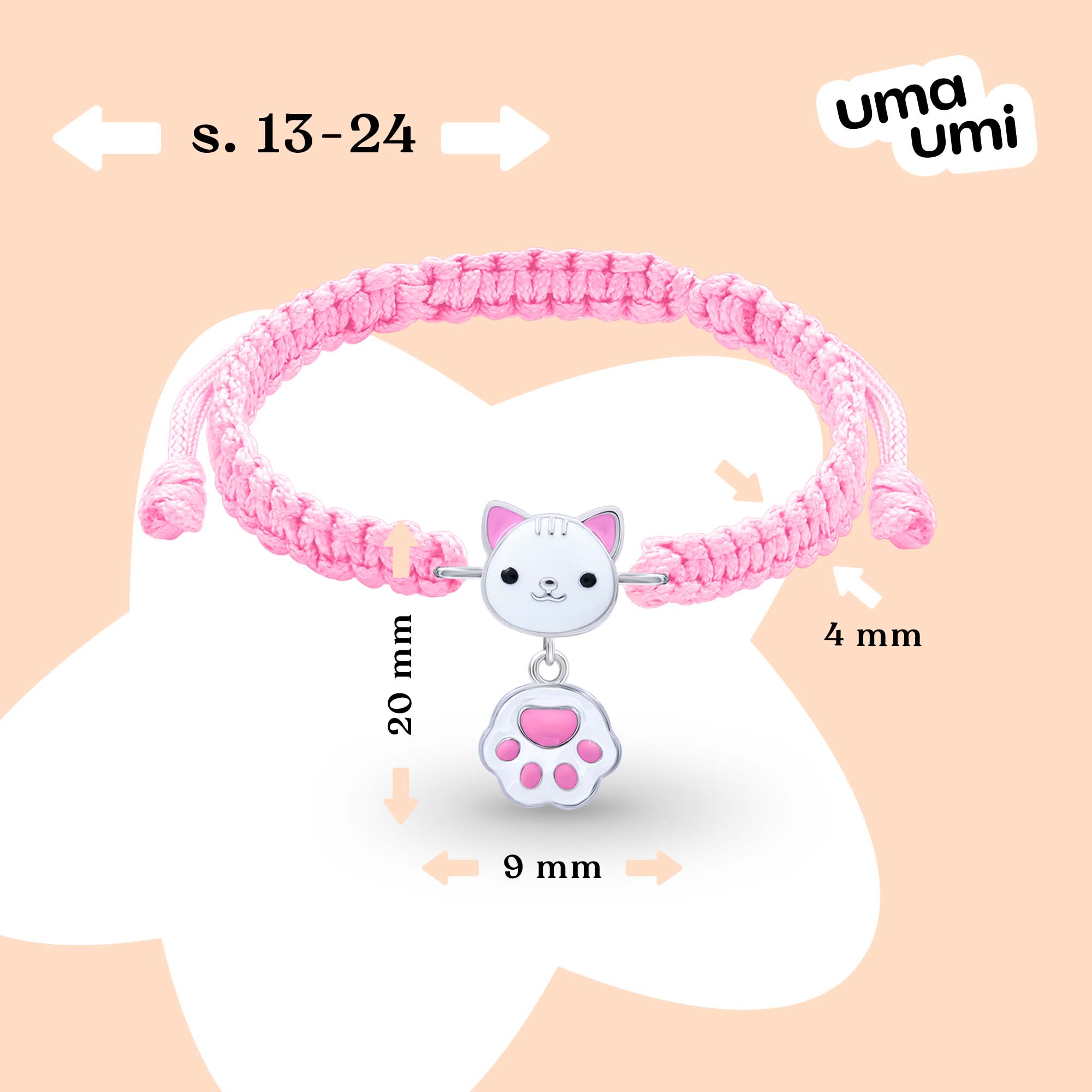 Braided bracelet White Cat with a Paw - UmaUmi