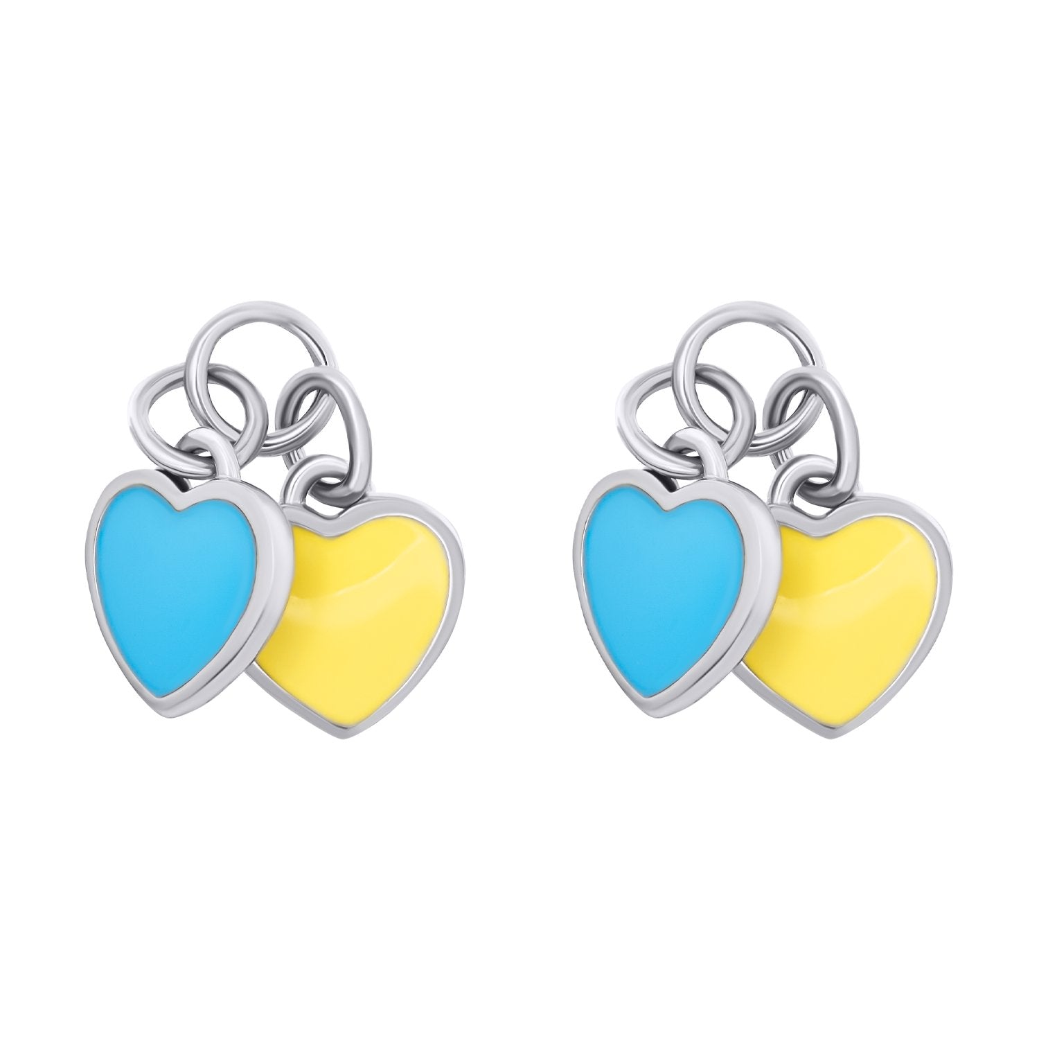 Earring pendants Ukraine in the form of heart with yellow and blue enamel - UmaUmi