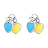 Earring pendants Ukraine in the form of heart with yellow and blue enamel - UmaUmi