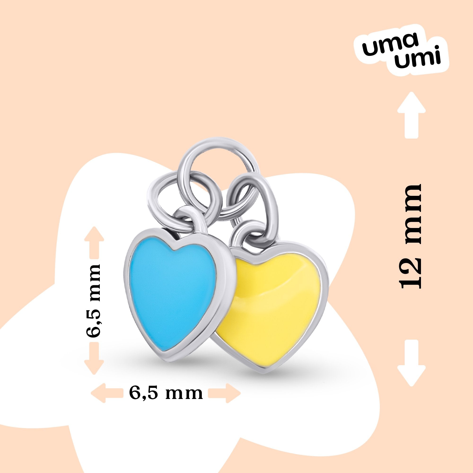 Earring pendants Ukraine in the form of heart with yellow and blue enamel - UmaUmi