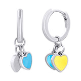 Earring pendants Ukraine in the form of heart with yellow and blue enamel - UmaUmi