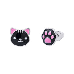 Earrings Black Cat with a Paw - UmaUmi