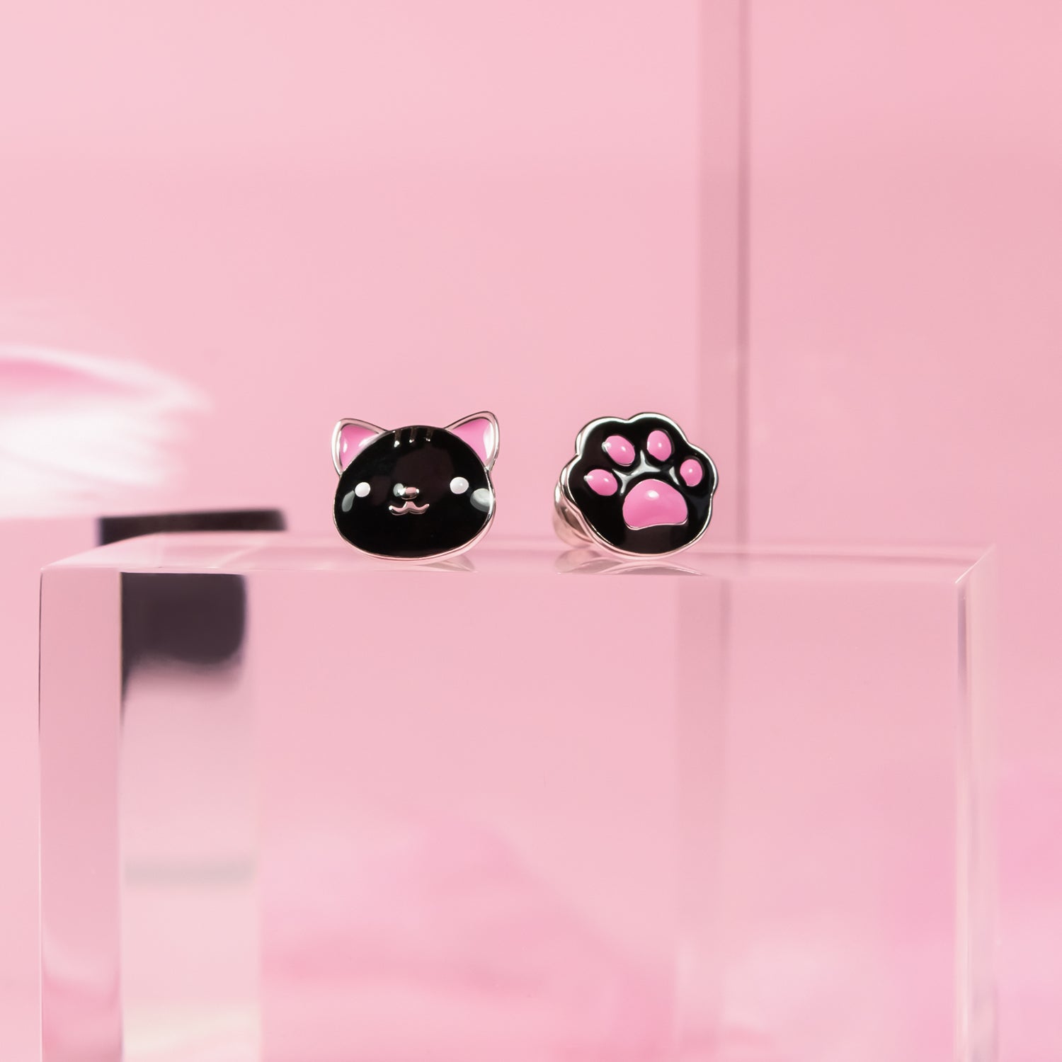 Earrings Black Cat with a Paw - UmaUmi