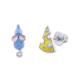 Earrings Blue Mouse with cheese - UmaUmi