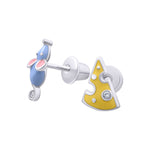 Earrings Blue Mouse with cheese - UmaUmi