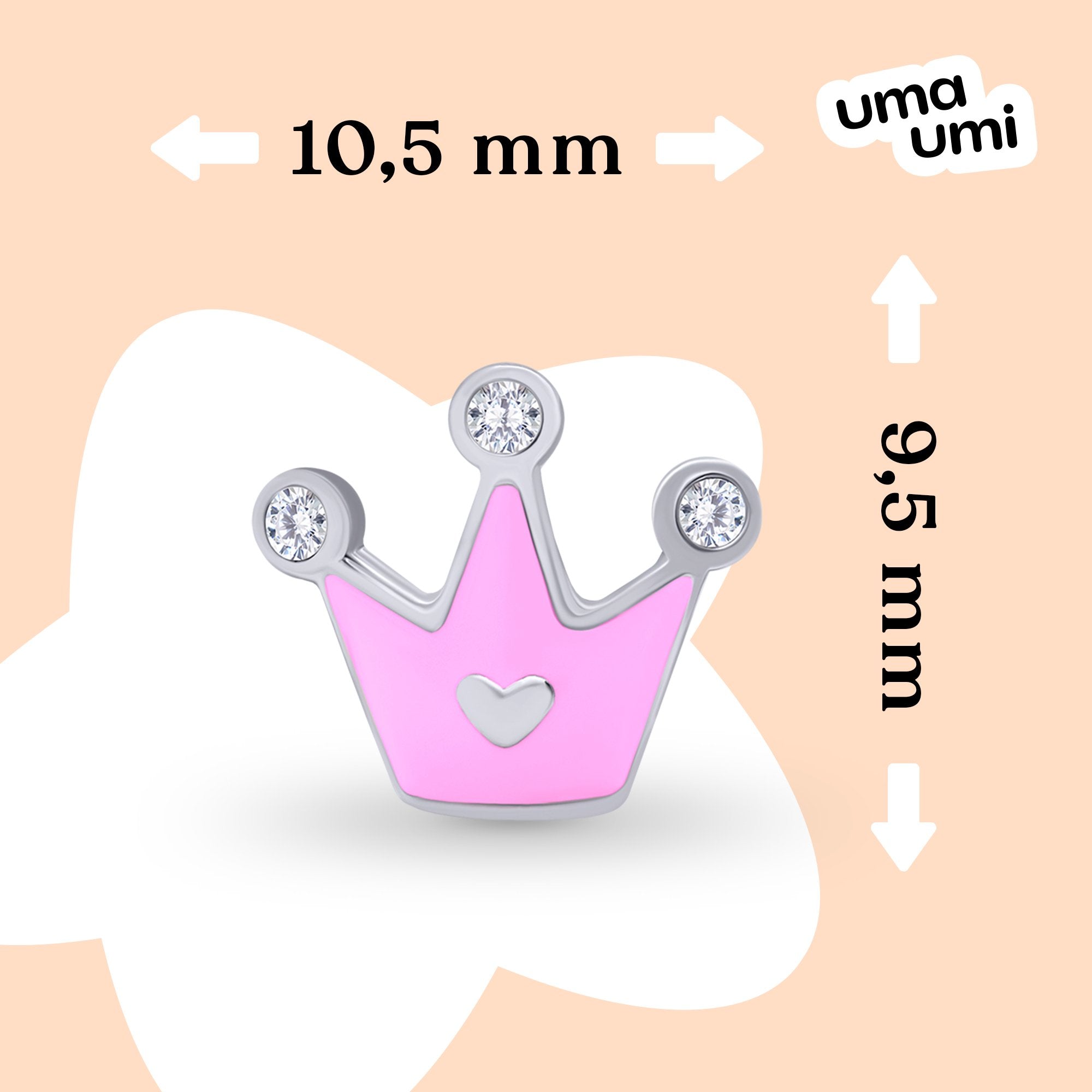 Earrings Crown with a Heart with pink enamel and Cubic Zirconia - UmaUmi