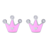 Earrings Crown with a Heart with pink enamel and Cubic Zirconia - UmaUmi