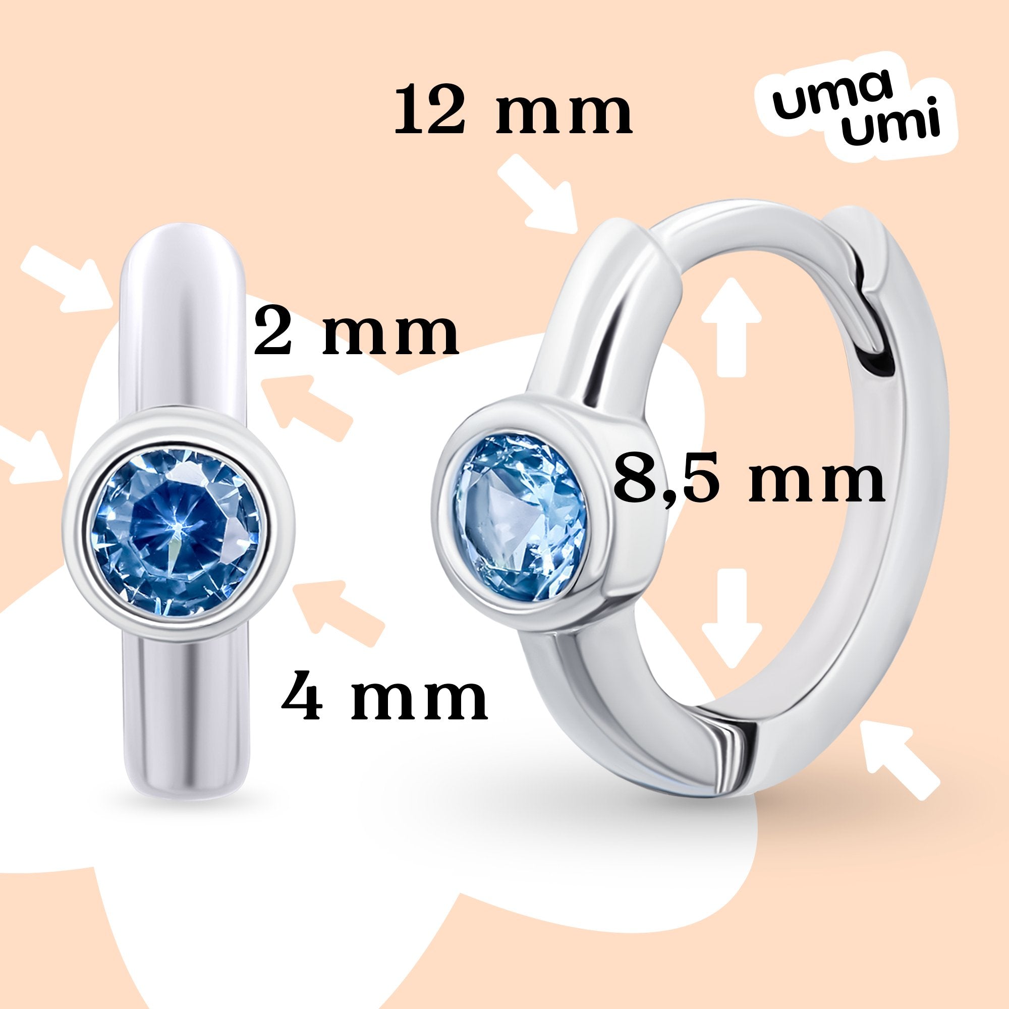 Earrings Huggie with blue Cubic Zirconia - UmaUmi