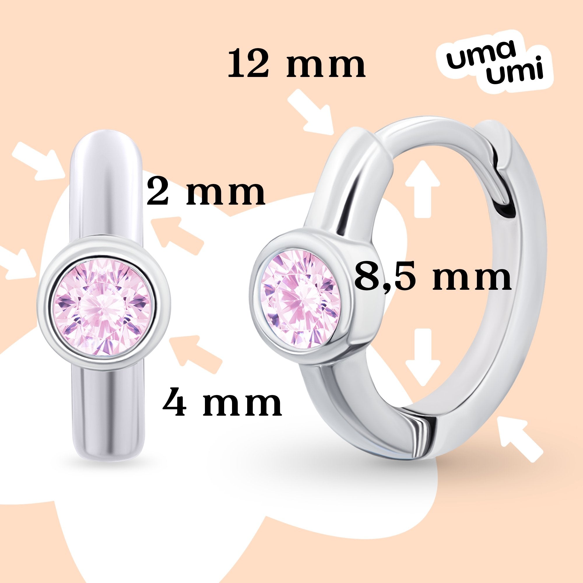 Earrings Huggie with pink Cubic Zirconia - UmaUmi