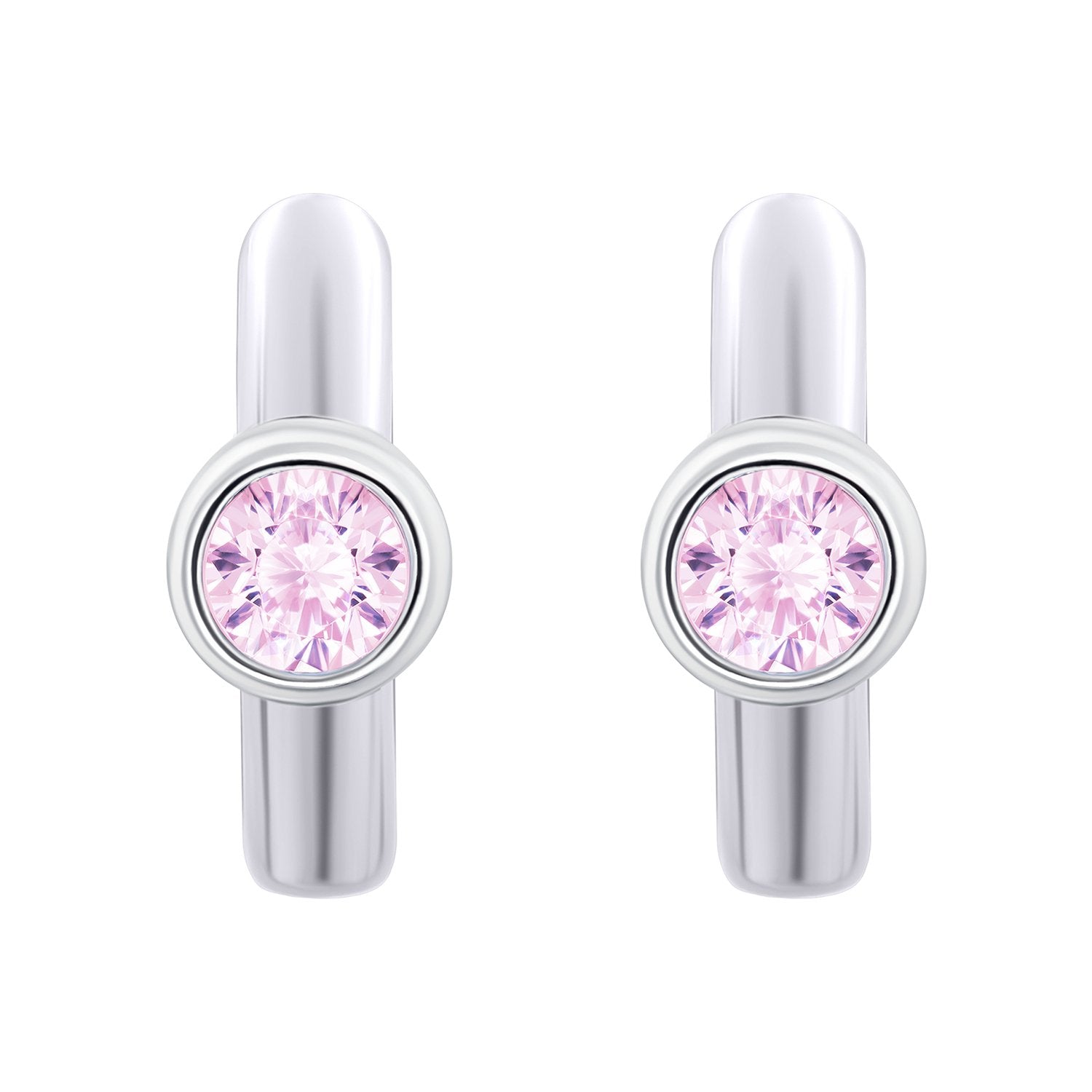 Earrings Huggie with pink Cubic Zirconia - UmaUmi