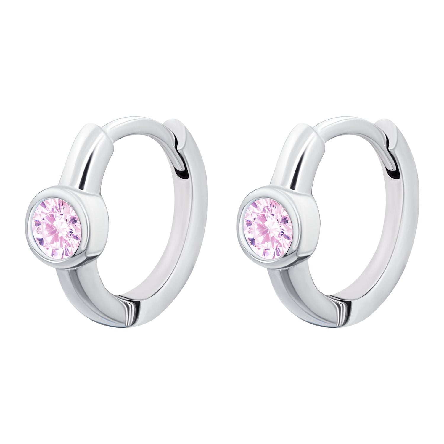 Earrings Huggie with pink Cubic Zirconia - UmaUmi