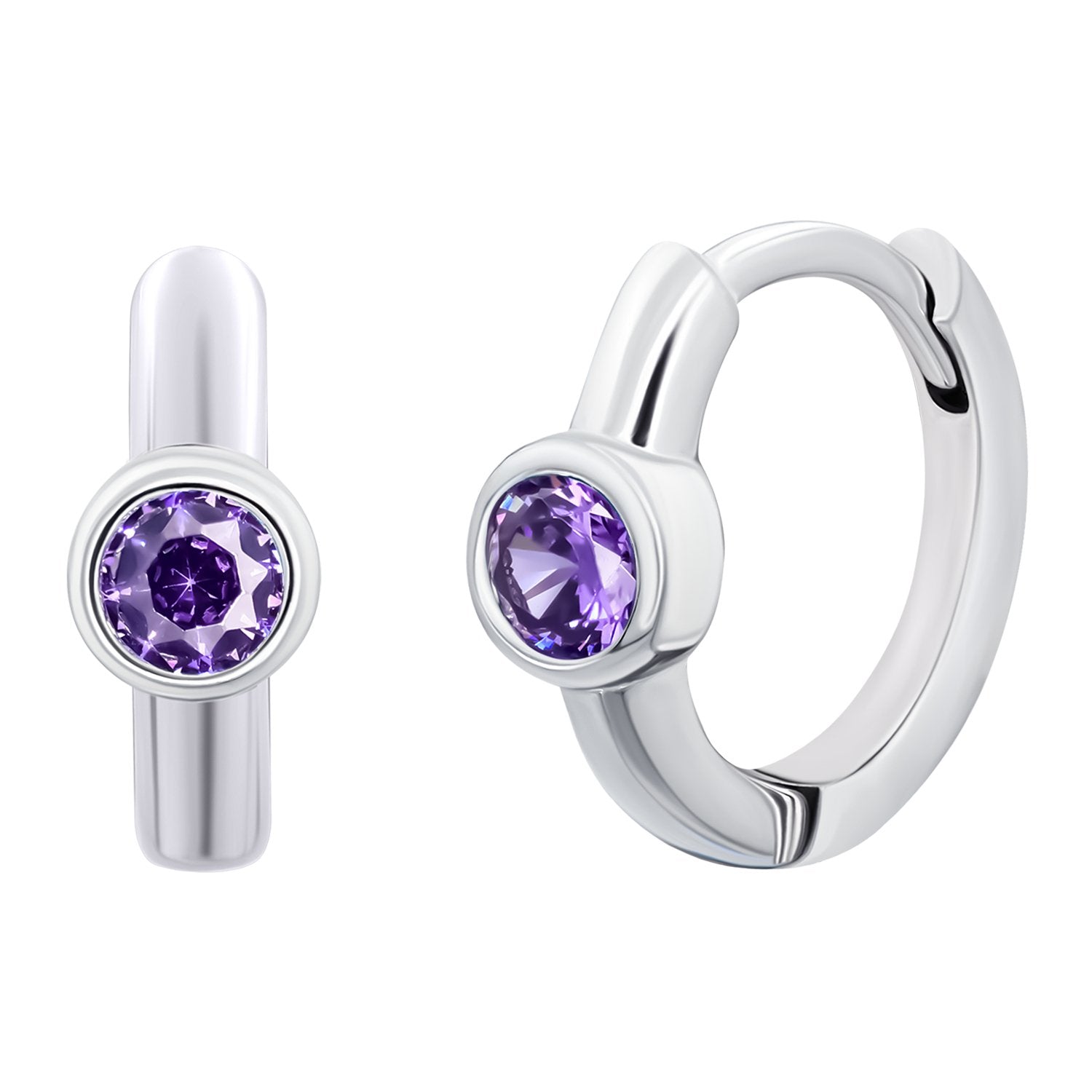 Earrings Huggie with purple Cubic Zirconia - UmaUmi