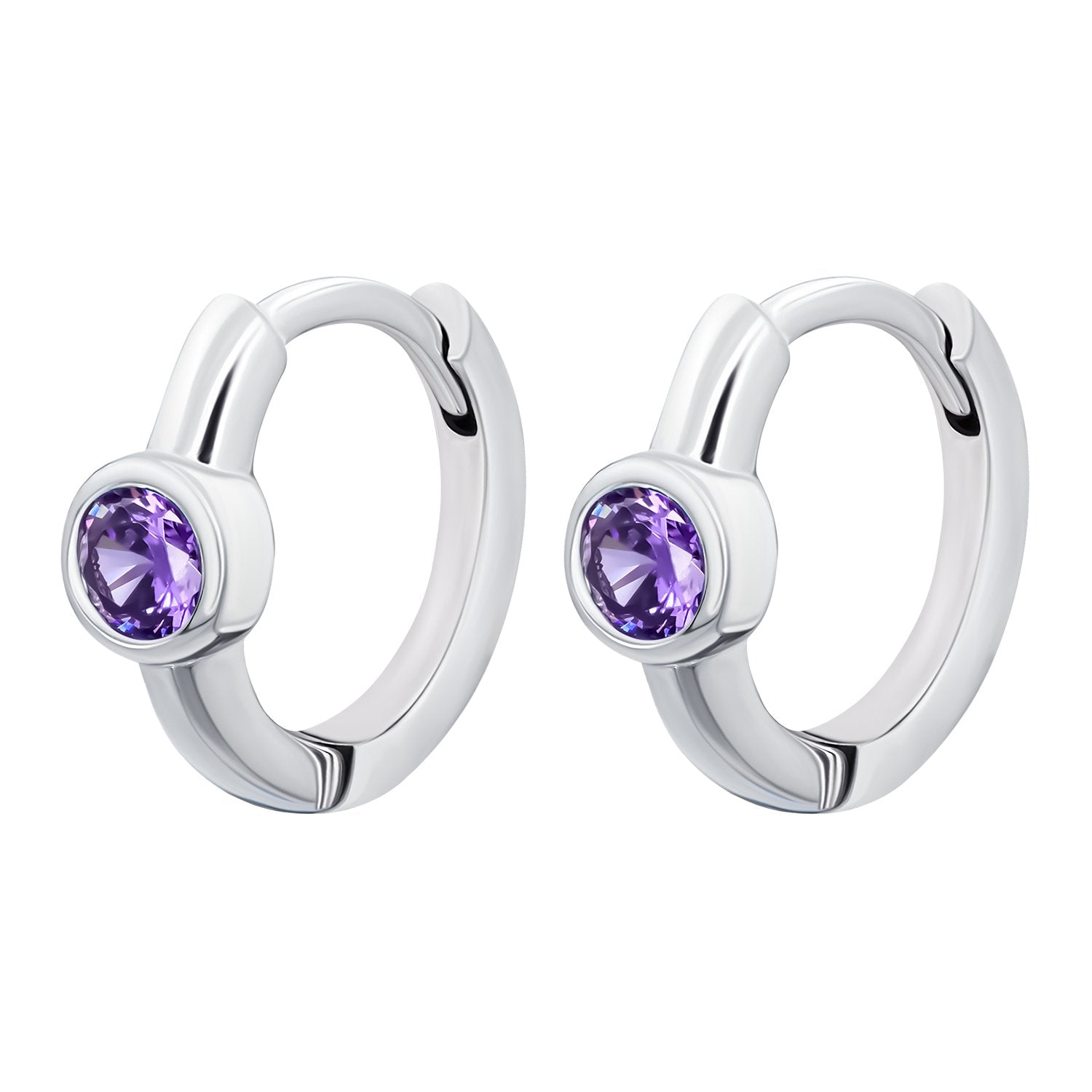 Earrings Huggie with purple Cubic Zirconia - UmaUmi