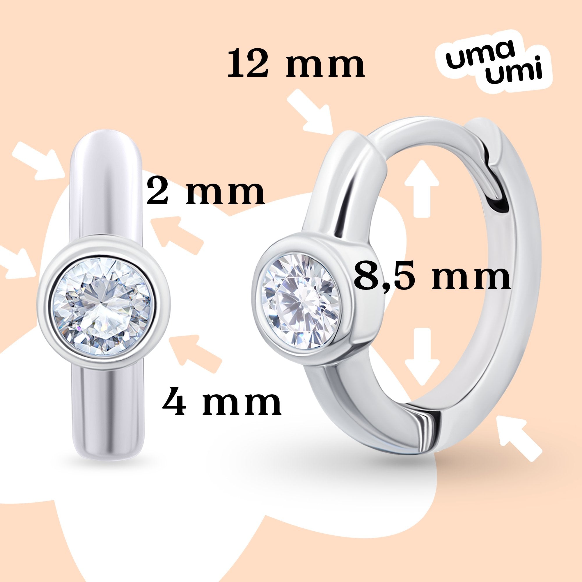 Earrings Huggie with white Cubic Zirconia - UmaUmi