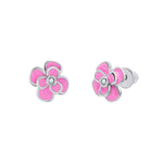 Earrings Peony with pink enamel and Cubic Zirconia - UmaUmi