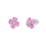 Earrings Peony with pink enamel and Cubic Zirconia - UmaUmi