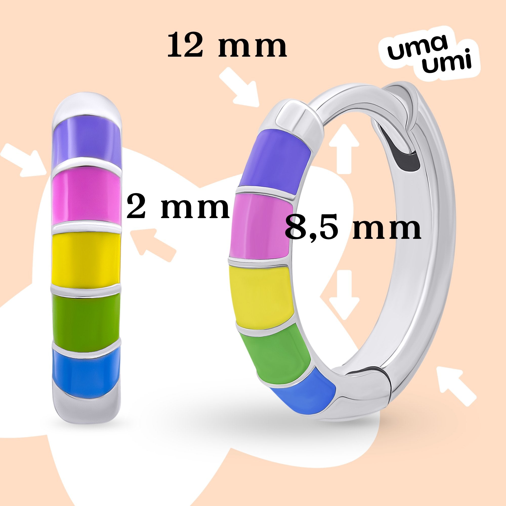 Earrings Rainbow Huggie, d 12 mm - UmaUmi