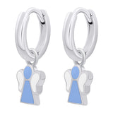 Earrings with pendants Angel with blue and white enamel, d 12 mm - UmaUmi