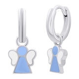 Earrings with pendants Angel with blue and white enamel, d 12 mm - UmaUmi