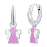 Earrings with pendants Angel with pink and white enamel, d 12 mm - UmaUmi