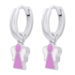 Earrings with pendants Angel with pink and white enamel, d 12 mm - UmaUmi