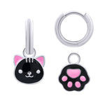 Earrings with pendants Cat with a Paw with black and pink enamel, d 12 mm - UmaUmi