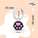 Earrings with pendants Cat with a Paw with black and pink enamel, d 12 mm - UmaUmi