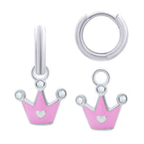 Earrings with pendants Crown with a Heart with pink enamel and Cubic Zirconia, d 12 mm - UmaUmi