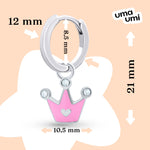 Earrings with pendants Crown with a Heart with pink enamel and Cubic Zirconia, d 12 mm - UmaUmi