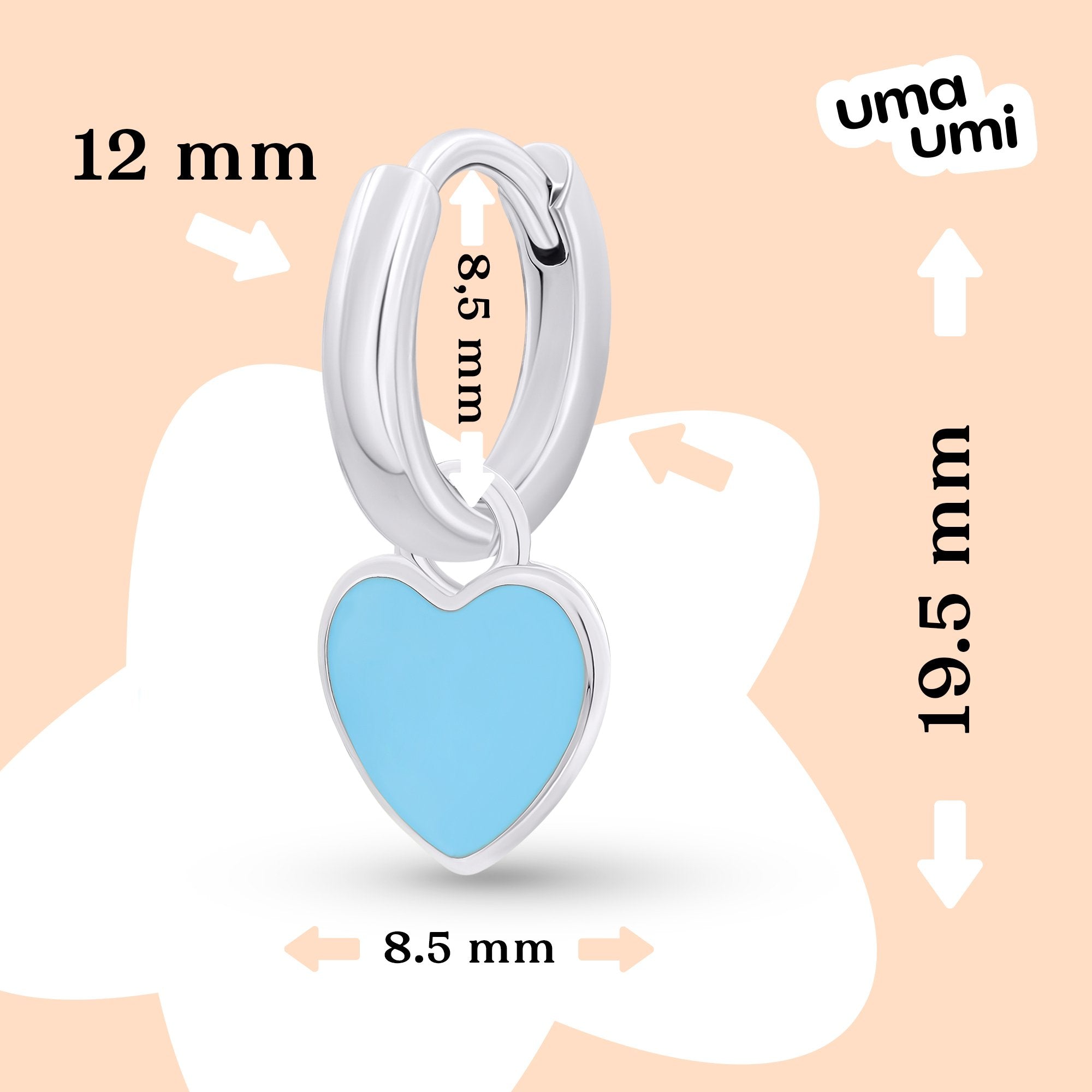 Earrings with pendants Heart with blue enamel, d 12 mm - UmaUmi