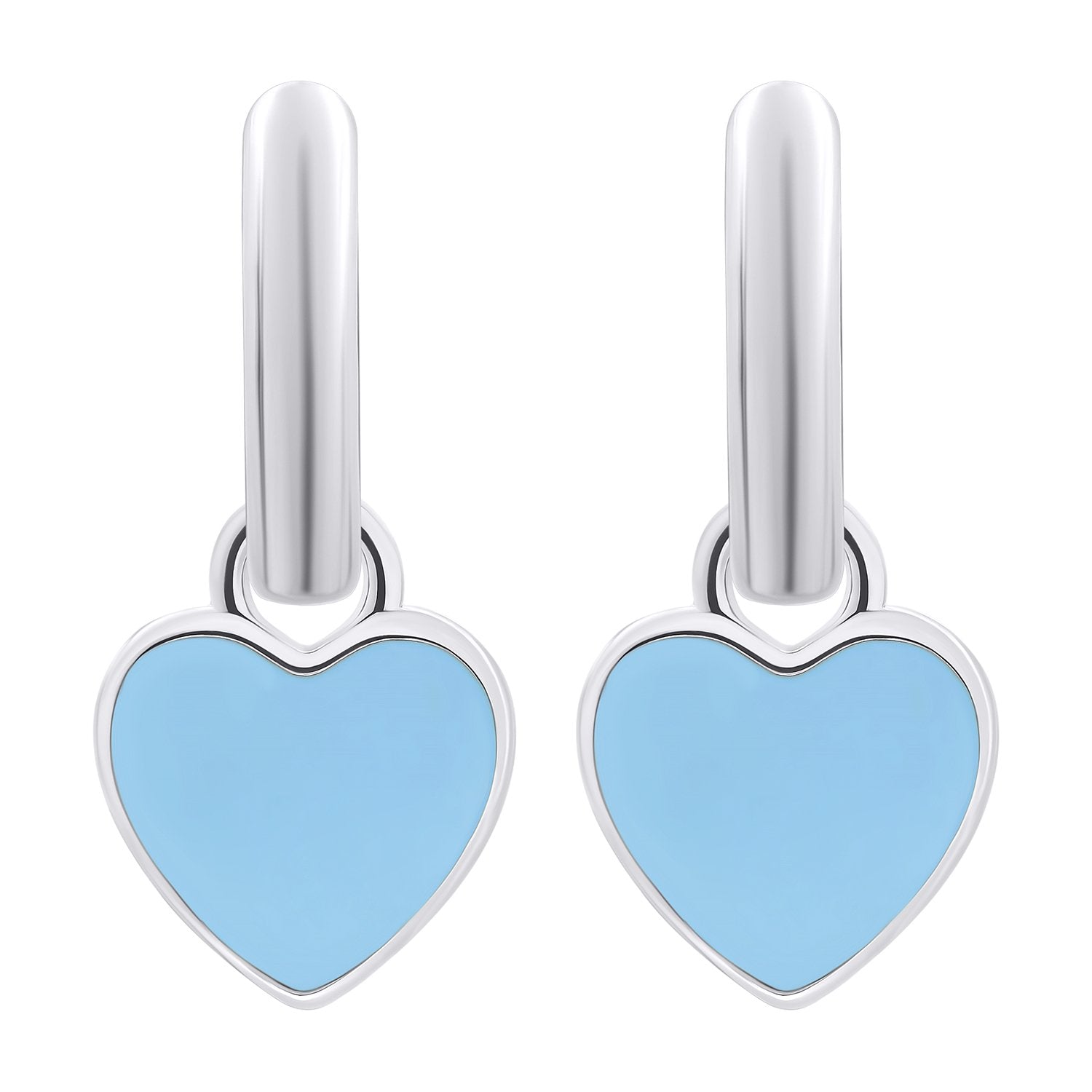 Earrings with pendants Heart with blue enamel, d 12 mm - UmaUmi